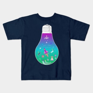 Space ship and planet light bulb - Kawaii Kids T-Shirt